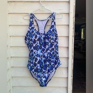 Nicole Miller Blue & White Printed One-Piece Swimsuit